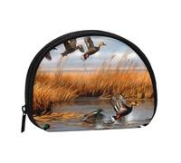 Hunting Flying Wild Duck 2 Printed Coin Purse Wallet, Shell Shape Mini Change Pouch Holder for Men Women