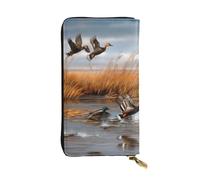 Hunting Flying Wild Duck 2 Printed Leather Wallet with 12 Card Holder and 54 Money Clip, Long Clutch for Men Women
