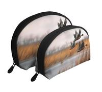 Hunting Flying Wild Duck 3 Print Shell-Shaped 2-Piece Makeup Bag Set Travel Cosmetic Organiser Stylish Storage for Beauty & Gifts for Women Girls