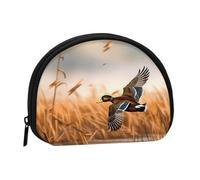 Hunting Flying Wild Duck 4 Printed Coin Purse Wallet, Shell Shape Mini Change Pouch Holder for Men Women