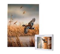 Hunting Flying Wild Duck 4 Printed Jigsaw Puzzle with Storage Box, Wooden Puzzle for Adults and Kids, 500 Pieces Family Fun Decorative Game