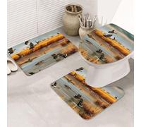 Hunting Flying Wild Duck 5 Printed Flannel Anti-Slip Bath Mat Set of 3-80x50cm | Bathroom Rug Set - Bath Mat + U-Shaped Pedestal Mat + O-Shaped Toilet Seat Cover