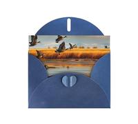Hunting Flying Wild Duck 5 Prints Pearl Paper Horizontal Festival Greeting Card for Birthday Cards and All Occasions, Blue