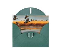 Hunting Flying Wild Duck 5 Prints Pearl Paper Horizontal Festival Greeting Card for Birthday Cards and All Occasions, Dark Green