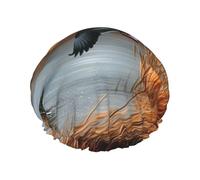(Hunting Flying Wild Duck) Print Double Layer Waterproof Shower Cap for Long Hair - Reusable Bath Hair Protection with Elastic Band for Women Travel.