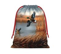 Hunting Flying Wild Duck Print Drawstring Gift Bag With Pull Cord Closure For Gifting And Storage