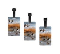 Hunting Flying Wild Duck Print Fashion and Minimalist Luggage Label Suitcases Personalized Name Id Travel Identification Label with Adjustable Strap.