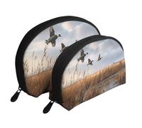 Hunting Flying Wild Duck Print Shell-Shaped 2-Piece Makeup Bag Set Travel Cosmetic Organiser Stylish Storage for Beauty & Gifts for Women Girls