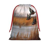 Hunting Flying Wild Duck -Print Soft Drawstring Gifts Bags Pouches For Wedding Favors & Party Events, Bulk Storage (Multi-Use) S Size