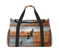 Hunting Flying Wild Duck Print Womens Sports Bags Travel Bag - Gym Tote Bag with Compartment,Duffel Bags for Men,Ladies Holdall,Carry On Weekend Travel Handbags for Women