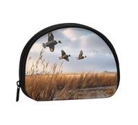 Hunting Flying Wild Duck Printed Coin Purse Wallet, Shell Shape Mini Change Pouch Holder for Men Women