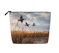 Hunting Flying Wild Duck Printed Make up Bag Linen Toiletry Bag Personalized Travel Makeup Cosmetic Bag for Women Mom