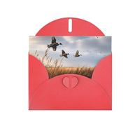 Hunting Flying Wild Duck Prints Pearl Paper Horizontal Festival Greeting Card for Birthday Cards and All Occasions, Red