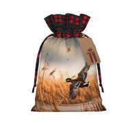 (Hunting Flying Wild Duck) Reusable S Size Bag Sack With Drawstring Eco-Friendly Plaid Burlap Pouch For Party Wedding Favors.