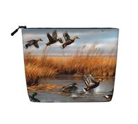Hunting Flying Wild Duck Single Layer Linen Like Makeup Bag, Lightweight and Cute, Easy to Use