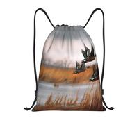 Hunting Flying Wild Duck Title: Lightweight Drawstring Duffel Bag â€“ Water-Resistant Foldable Gym Sack with Adjustable Shoulder Strap, Ideal for Sports, Yoga, Travel and School