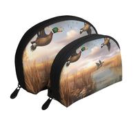 Hunting Flying Wild Ducks 6 Print Shell-Shaped 2-Piece Makeup Bag Set Travel Cosmetic Organiser Stylish Storage for Beauty & Gifts for Women Girls