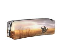 Hunting Flying Wild Ducks 6 Printed Leather Pencil Case Simple Pen Pencil Pouch Office Large Pencil Bag Stationery Box for Men Women Teens Students