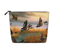 Hunting Flying Wild Ducks 7 Printed Make up Bag Linen Toiletry Bag Personalized Travel Makeup Cosmetic Bag for Women Mom
