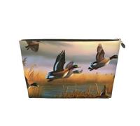 Hunting Flying Wild Ducks 7 Printed Toiletry Bag for Women Girl Portable Travel Cosmetic Bag Leather Makeup Pouch Organizer with Gold Zipper