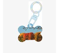 Hunting Flying Wild Ducks and Tree Printing Acrylic Dog Bone Ornament,Dog Tags Personalized Pet Ornament, Key Chain Bone Shaped Id Tags