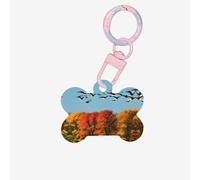 Hunting Flying Wild Ducks and Tree Printing Acrylic Dog Bone Ornament,Dog Tags Personalized Pet Ornament, Key Chain Bone Shaped Id Tags