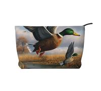 Hunting Flying Wild Ducks by The Lake Printed Corduroy Makeup Bag for Women Cute Make up Bag Travel Cosmetic Bag with Wristlet