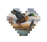 Hunting Flying Wild Ducks by the lake Printed Jigsaw Puzzle 10.8x12.8 CM, Heart-Shaped Puzzle Challenging Game for Adults Gifts, Family Fun Decorative Wall Decor