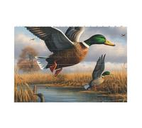 Hunting Flying Wild Ducks by the lake Printed Jigsaw Puzzle 14.4x9.8 CM, Rectangular Puzzle Challenging Game for Adults Gifts, Family Fun Decorative Wall Decor