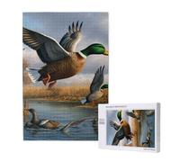 Hunting Flying Wild Ducks by the lake Printed Jigsaw Puzzle with Storage Box, Wooden Puzzle for Adults and Kids, 1000 Pieces Family Fun Decorative Game