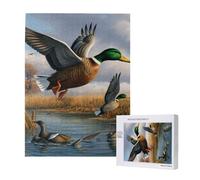 Hunting Flying Wild Ducks by the lake Printed Jigsaw Puzzle with Storage Box, Wooden Puzzle for Adults and Kids, 500 Pieces Family Fun Decorative Game