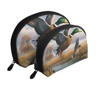 Hunting Flying Wild Ducks by The Lake Printed Makeup Bags 2-Piece Portable Shell Travel Toiletry Bag Cosmetic Organizer Bag for Women