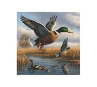 Hunting Flying Wild Ducks by the lake Printed Square Jigsaw Puzzle 12.8x12.8 CM, Puzzle Challenging Game for Adults Gifts, Family Fun Decorative Wall Decor
