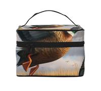 Hunting Flying Wild Ducks by The Lake Printed Travel Makeup Bag Spacious Portable Cosmetic Organiser with Handle, Large Capacity Toiletry Bag, Gift for Women Girls
