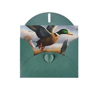 Hunting Flying Wild Ducks by the lake Prints Pearl Paper Horizontal Festival Greeting Card for Birthday Cards and All Occasions, Dark Green