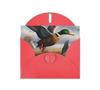 Hunting Flying Wild Ducks by the lake Prints Pearl Paper Horizontal Festival Greeting Card for Birthday Cards and All Occasions, Red