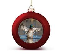Hunting Flying Wild Ducks Christmas Tree Ornaments 1.6 Inch Shatterproof Pc Plastic Balls with Lanyard Baubles Hanging Christmas Ball Ornaments for Xmas Tree Holiday Party Wedding Home Decorations-red