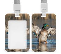 Hunting Flying Wild Ducks Id Badge Holder with Lanyard, Clear Vertical Card Protector Waterproof, Breakaway Safety Neck Strap, Heavy Duty Name Tag Holder for Nurse Teacher Officer Staff Women Men