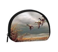 Hunting Flying Wild Ducks Mini Zipper Coin Purse, Small Travel Organizer with All-Over Print, Durable Polyester Fabric, Compact Pouch for Coins,Keys