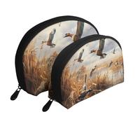 Hunting Flying Wild Ducks Portable Shell Cosmetic Bag Set - Travel Makeup Organiser with Zipper & Inner Compartments