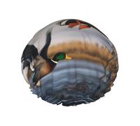 (Hunting Flying Wild Ducks) Print Double Layer Waterproof Shower Cap for Long Hair - Reusable Bath Hair Protection with Elastic Band for Women Travel.