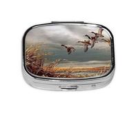 Hunting Flying Wild Ducks Print Pill Box 2 Compartment Medicine Pill Case,Portable for Pocket Or Purse Pill Box Decorative Metal Medicine Organizer
