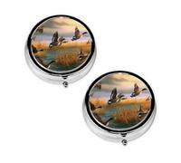 Hunting Flying Wild Ducks Print Pill Box 3 Compartment Medicine Pill Case,Portable for Pocket Or Purse Pill Organizer Decorative Metal Medicine Vitamin Organizer Unique Gift