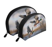 Hunting Flying Wild Ducks Print Shell-Shaped 2-Piece Makeup Bag Set Travel Cosmetic Organiser Stylish Storage for Beauty & Gifts for Women Girls