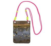 Hunting Flying Wild Ducks Print Small Crossbody Shoulder Bag, Cell Phone Bag Wallet Purses with Adjustable Strap for Women, Fuchusia, One Size