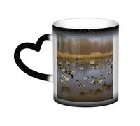 Hunting Flying Wild Ducks Print Thermal Color Changing Mug, Ceramic Coffee Cup, Magic Mug for Home Office Cafe