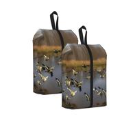 Hunting Flying Wild Ducks Print Waterproof Shoe Bag Travel Bag with Carry Strap Storage Bag Versatile Cosmetic Bag-2pcs