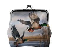 Hunting Flying Wild Ducks Printed Kiss-lock Coin Purse Wallet - Leather Mini Change Pouch Holder for Men Women