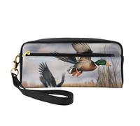Hunting Flying Wild Ducks Printed Makeup Bag for Women Travel PU Leather Cosmetic Bag with Wristlet Toiletry Bag