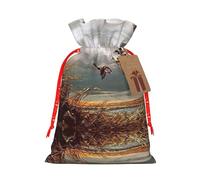 Hunting Flying Wild Ducks Printing 4.7x6.9 Inch Christmas Bag Drawstring Closure,For Christmas Anniversaries Birthdays